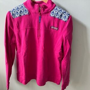 Vineyard Vines Pink Quarter-Zip Pullover with Blue Pattern